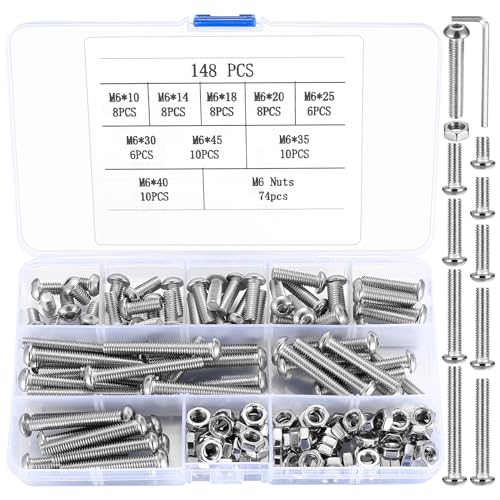 "M6 Schrauben Set, 148 Stück Linsenkopf Sechskantschrauben Mit Muttern Kit, Gewindeschrauben, Maschinenschrauben, Sechskantkopfschrauben Sortiment - M6" von SZSLMY