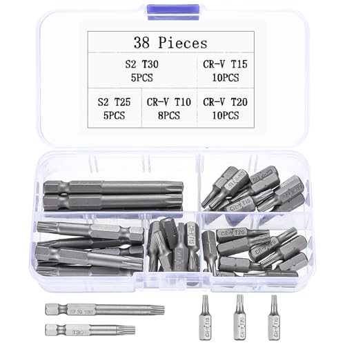 Torx Bit T10 T15 T20 T25 T30, 38 Stück 1/4" Sechskant-Antrieb Torx Schraubendreher Bits, 5 Punkt Stern, 1/4 Zoll Driver Bit Set - T10 T15 T20 T25 T30 von SZSLMY