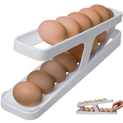 2-Tier Rolling Egg Dispenser, Eierhalter für Kühlschrank, Auto Rolling Design Egg Container, hält 12-14 Eier, Küche Organizer für Pantry, Countertop Kühlschrank (weiß) von SZSMD