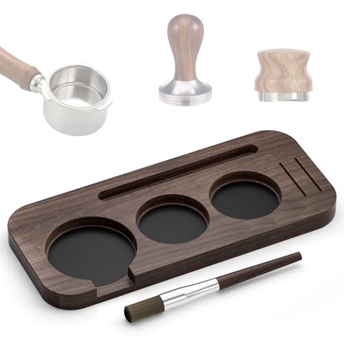 Holz Kaffee Tamping Station Mit Reinigungsbürste für 51mm Zubehör – Stabile Tamper Halter Station zum Schutz von SZSMD