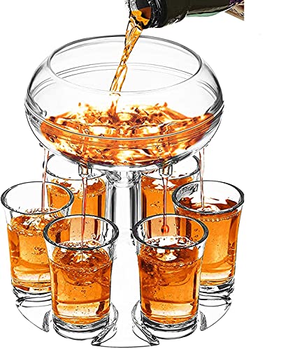 SZSMD 6 Schnapsglas Spender und Halter, Cocktail Spender Shot Spender, Schnapsgläser und Halter Bar Schussspender Likörspender, mit 6 Bechern für Cocktail-Party Trinkspiele Geschenke (Transparent) von SZSMD