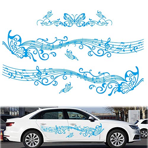 SZSS-CAR DIY Racing Vinyl Schmetterling Musik Note Aufkleber Auto Aufkleber Karosserie Grafik Seitentür Auto Noten Aufkleber (Blauer Schmetterling) von SZSS-CAR