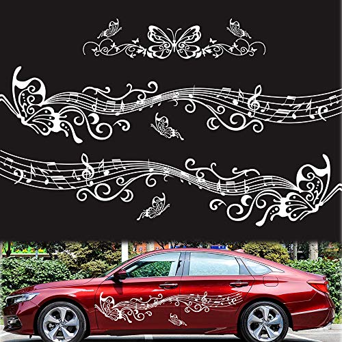 SZSS-CAR DIY Racing Vinyl Schmetterling Musik Note Aufkleber Auto Aufkleber Karosserie Grafik Seitentür Auto Noten Noten Aufkleber (Weiß Schmetterling) von SZSS-CAR