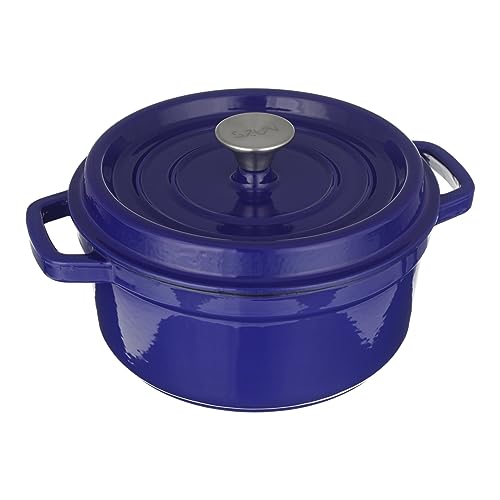 SZUN GUSSEISEN TOPF EMAILLIERT - Gusseisenpfanne – Dutch Oven - Brotbackform – Schmortopf - Bräter - mit Emaille-Beschichtung - Für Alle Herdarten, Grill und Backofen (22 CM, BLAU) von SZUN