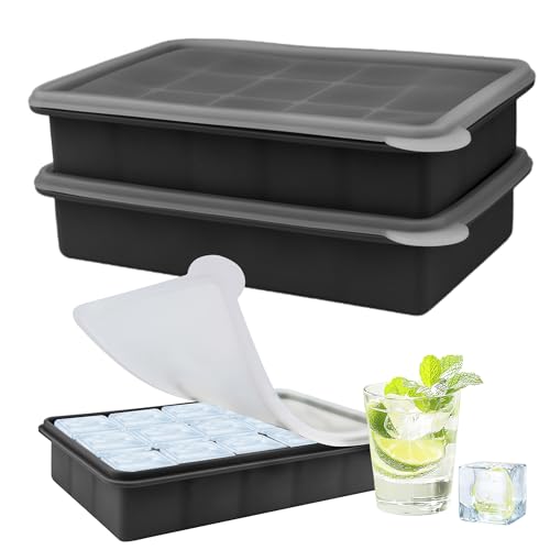 2er-Pack Silikon-Eiswürfelbehälter mit Deckel Schwarz | 15-Fach-Design für Gin-Cocktails, Eis-Kaffee & Tiefkühlblöcke | Robust & Wiederverwendbar 2er-Pack Silikon-Eiswürfelbehälter mit Deckel Schwarz | 15-Fach-Design für Gin-Cocktails, Eis-Kaffee & Tiefkühlblöcke | Robust & Wiederverwendbar von SZWLJ