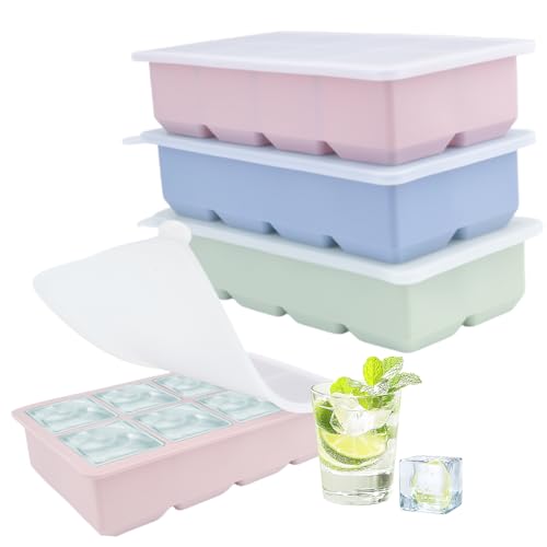 3er-Pack Silikon-Eiswürfelbehälter in Morandi-Farben | 8-Fach-Design in Pastellgrün, Hellblau & Rosé für Gin-Cocktails, Eis-Kaffee & Tiefkühlblöcke | Robust & Wiederverwendbar von SZWLJ