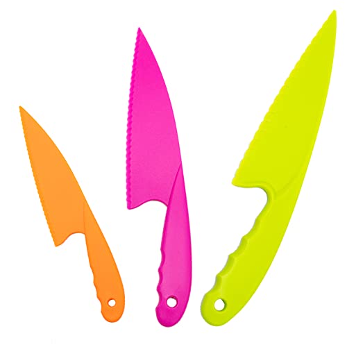 SZXMDKH 3 Teiliges Kinderküchenmesser Set, Kindersichere Messer aus Kunststoff Sichere Nylon-Kochmesser Kinder Messer Kochen Küchenmesser in 3 Farbe für Blattsalat, Salat, Kuchen, Brot, Gemüse, Obst von SZXMDKH