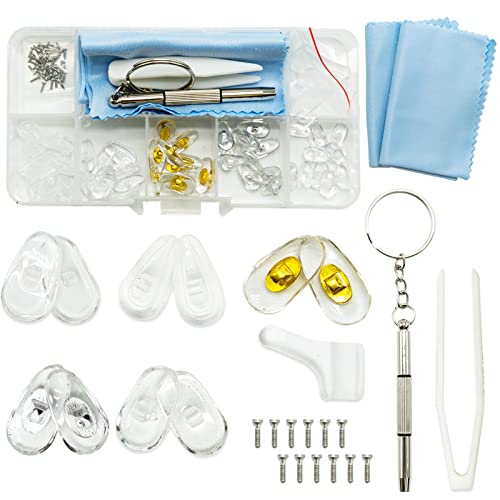 Brillen Reparatur Set, 25 Paar Nasenpads Silikon Schraubbrillen Nasenpads für Brillen, mit Schrauben Pinzette und Brillenputztüche von SZXMDKH