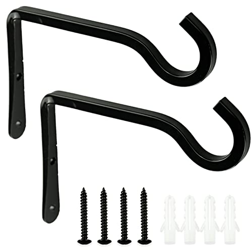 SZXMDKH 2 Stück Hängekorbhalterung, Wandbehang Korbhalter Haken für Garten Rasen Licht Blumentöpfe Vogelfutterspender Pflanzen Laternen Windspiele (schwarz) von SZXMDKH