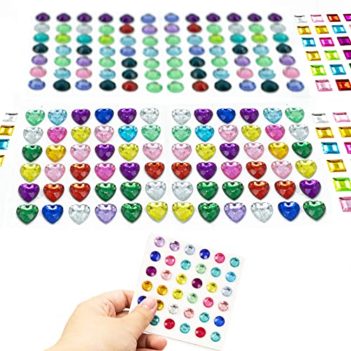 Glitzersteine Selbstklebend, 324Stück Strasssteine Selbstklebend zum Aufkleben Schmucksteine Kristall Aufkleber Juwelen Edelstein Sticker für Kinder Handwerke, Nägel, Verschiedene Formen, 9Blätter von SZXMDKH