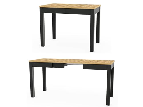 MPS groß praktisch Tisch Orion 100-160x60x75cm Eiche Craft Schwarz 4-6 Personen Esstisch mit ausziehbarer Tischplatte auf 160 cm Modernes Design Rechteckiger Tisch von SZYNAKA MEBLE