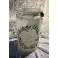 Windlichtglas "Home Sweet Home", Serviettentechnik Serviette Mit Motiv Blätter, Windlicht Glas von SaBaSchmuckundDeko