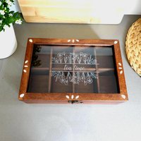 Handgemacht Tee Organizer Aus Nussbaum Perlmutteinlage, Glasdeckel von SaCeUniqueArt