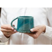 Handgefertigte Keramik-Türkis-Tasse, Große Kaffeetasse, Keramik-Teetasse Mit Untertasse, Keramik-Tassen-Set, Teetassen-Geschenk, Handgemachter von SaGaPotteryUkraine