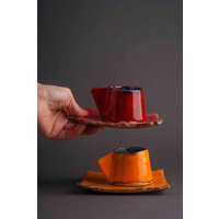 Handgemachte Keramik Kaffeetasse, Paar Set Kaffeetassen, Kleine Espressotasse Mit Untertasse, Papa Keramiktasse Für Mama, Bauernhaus Tassen von SaGaPotteryUkraine