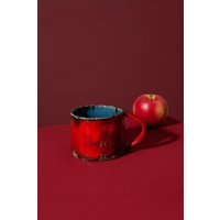 Keramiktasse, Rote Kaffeetasse, Handgemachter Becher, Einzigartiges Tassen-Set, Keramik-Teetasse, Handgemachte Steinzeug-Tasse, Tonkeramik-Tasse von SaGaPotteryUkraine