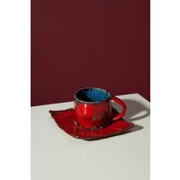 Keramiktasse Und Untertasse, Handgemachte Keramiktassen, Kaffeetassen, Teetassen, Latte-Tasse, Teetasse, Rote Steinzeugkeramik, Rustikale Tasse von SaGaPotteryUkraine