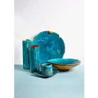 Rustikales Türkis Keramik Geschirr Set, Teller, Tassen, Vase, Handgemachte Küche Kunst Dekor Geschenk von SaGaPotteryUkraine