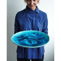 Keramik Servierschale, Großer Blauer Teller, Handgemachte Steinzeug Schüssel, Rustikales Geschirr, Handgemachtes Wabi Sabi Keramik, Wohnkultur von SaGaPotteryUkraine