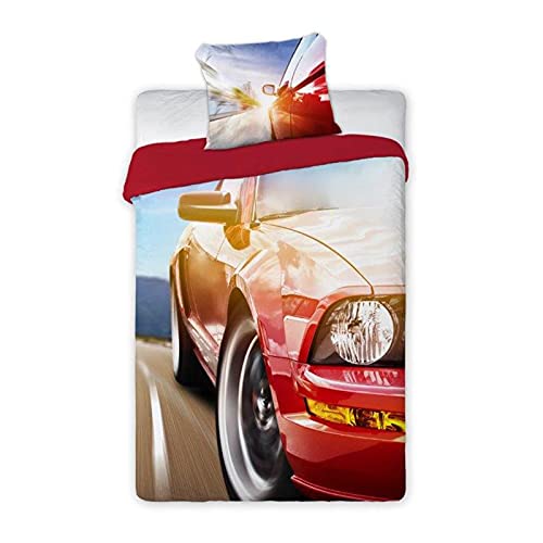 SaYes Bettwäsche mit Auto, Mustang - 100% Baumwolle, 140 x 200 cm, 70 x 90 cm von SaYes