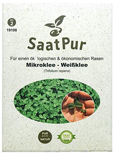 Mikroklee Microclover Miniklee Zwergklee Microklee Saatgut für gleichmäßigen dichten ganzjaehrig grünen Rasen - kleinblaettriger Klee Samen - Rasenklee kleiner Weißklee, 50 g für ca. 25 qm von SaatPur