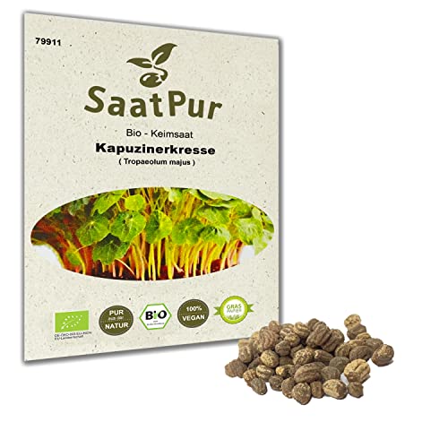 Bio Sprossen Samen Kapuzinerkresse - 100% Bio Keimsprossen - Microgreens mit hoher Keimkraft - Sprossensamen für Sprossenglas & Keimschale - Lebensmittel Qualität von SaatPur