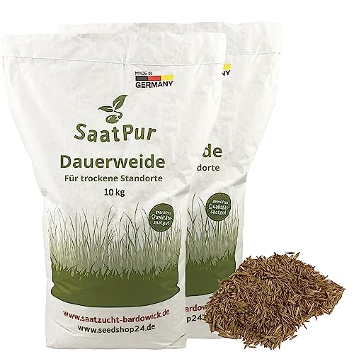 SaatPur® Dauerweide für trockene Standorte, 20 kg für 6.000 m², Hoher Futterwert für strukturreiches Futter, dichte Narbe, geeignet für stark beanspruchte Pferdeweiden, Neusaat und Nachsaat von SaatPur