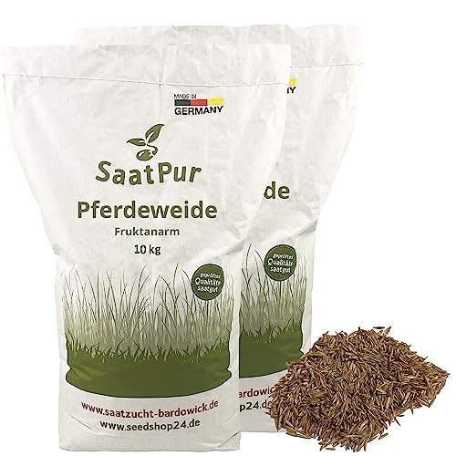 SaatPur® Pferdeweide Fruktanarm, 20 kg für 6.000 m², Reduziert die Hufrehe, Hoher Futterwert für strukturreiches Futter, dichte Narbe, Neusaat und Nachsaat von SaatPur