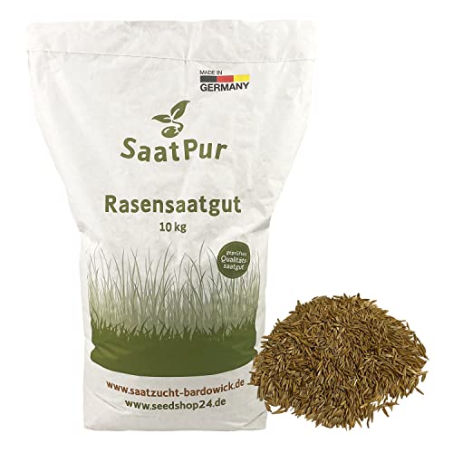 SaatPur® Rasensamen Schattenrasen 10kg für ca. 300 m², Mehrjährige Rasemischung aus mehreren Rasenarten, meistens 4 bis 5, satt grün, schnellkeimend, hitzetolerant, Neusaat und Nachsaat von SaatPur