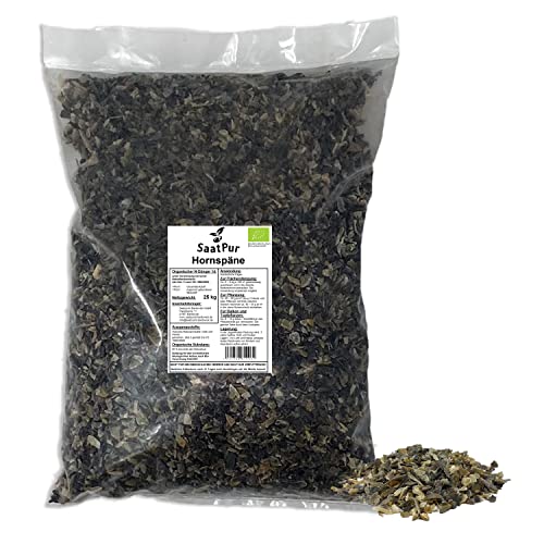 SaatPur® Hornspäne Naturdünger 25 kg, 100% natürlicher Dünger mit 14% Stickstoff für Gemüse- und Ziergarten, Natürlicher Stickstoffdünger und Gartendünger mit Langzeitwirkung von SaatPur