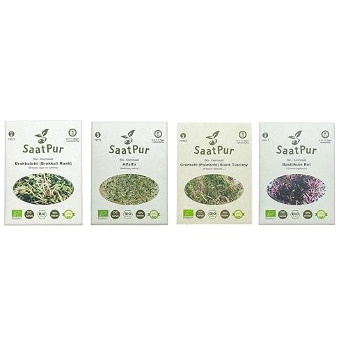 SaatPur BIO Keimsprossen Sortiment 4 Sorten Superfood Mix Mischung - Brokkoletti Alfalfa Grünkohl Basilikum von SaatPur