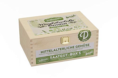 Saatgut Dillmann SBio07 Mittelalterliche Gemüse Saatgut-Box S Bio (Holzbox) (Bio-Samen-Set) von Saatgut Dillmann