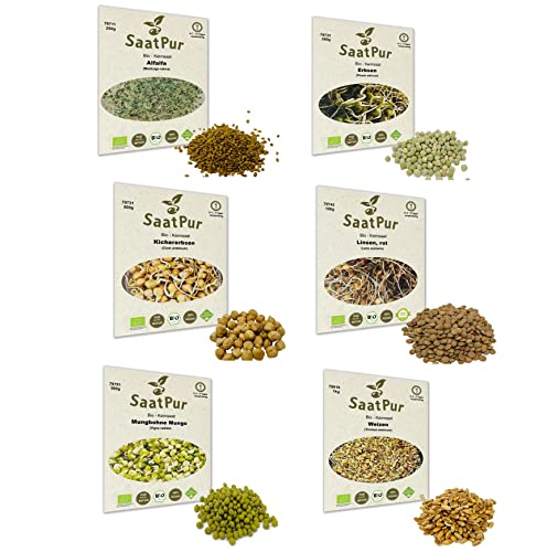 2,6 kg BIO Keimsprossen Mischung -6 Sorten Mix- Keimsaat Samen für die Sprossenanzucht 250g Erbsen, 500 g Kichererbsen, 100 g Linsen, 250 g Alfalfa, 500 g Mungobohnen, 1 kg Weizen Sprossen Microgreen Mikrogrün von Saatzucht Bardowick