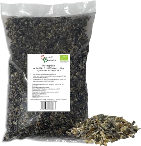Saatzucht Bardowick Hornspäne Naturdünger 10 kg, 100% natürlicher Dünger mit 14% Stickstoff für Gemüse- und Ziergarten, Natürlicher Stickstoffdünger und Gartendünger mit Langzeitwirkung von Saatzucht Bardowick