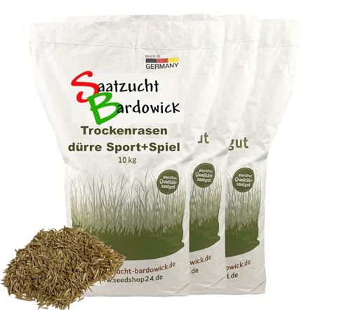 Rasen Dürreresistente Rasenmischung Sport + Spielrasen – strapazierfähig - grün 30kg für ca. 900 m² von Saatzucht Bardowick