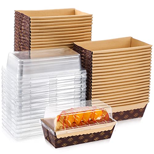 50 Stück Papier-Kastenform Einweg-Papier-Backform mit Deckel Einweg-Papierpfannen Form für Kuchen, Brot, Ofen, Brotbacken (15,2 x 6,3 x 5,1 cm) von Sabary