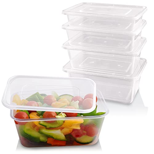 Sabco Mikrowellen-Behälter aus transparentem Kunststoff mit Deckel, 1000 ml, 50 Stück, ideal für Imbissbuden und Restaurants, BPA-frei, gefriergeeignet und mikrowellengeeignet von Sabco