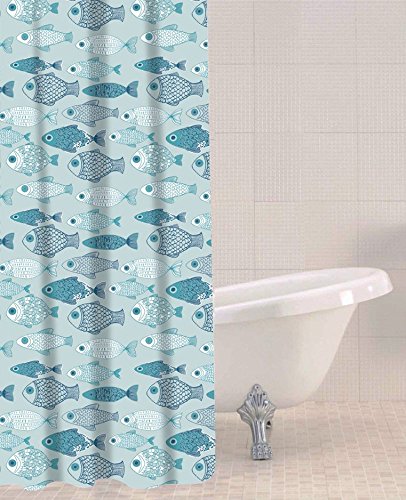 Sabichi PEVA Blau Duschvorhang - 180 x 180 cm (71 x 71 Zoll) - Baby Fisch Muster - Mehrfarbiger Duschvorhang - Schimmelresistent - Leicht zu reinigen - BPA-frei - Inklusive 12 Kunststoffhaken von Sabichi
