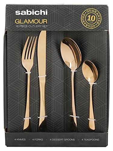 Sabichi Glamour Kupfer Besteckset - 16-teiliges Edelstahl Messer und Gabeln Set - University Essentials - Geschirrset mit Löffelmessern und Gabeln - Service für 4 Personen - Spülmaschinenfest von Sabichi