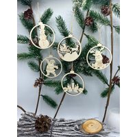 5-Teiliger Weihnachtsschmuck - Moderne Weihnachtskugeln Aus Holz von SabinesMaschenpalast