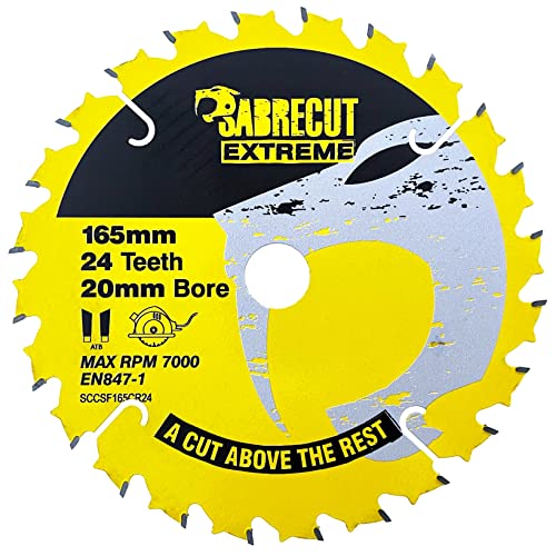 1 x SCCSF165CR24 SabreCut Kreissägeblatt 165mm 24 Zähne x 20mm Bohrung kompatibel mit Dewalt Bosch Makita und vielen anderen von SabreCut