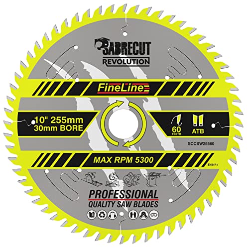 1 x SCCSW25560 SabreCut 255mm 60T x 30mm Bohrung FineLine dünne Schnittfuge für Holz Sperrholz MDF Spanplatten Quer- und Längsschnitt-Kreissägeblatt kompatibel mit Dewalt Makita und vielen anderen 1 x SCCSW25560 SabreCut 255mm 60T x 30mm Bohrung FineLine dünne Schnittfuge für Holz Sperrholz MDF Spanplatten Quer- und Längsschnitt-Kreissägeblatt kompatibel mit Dewalt Makita und vielen anderen von SabreCut