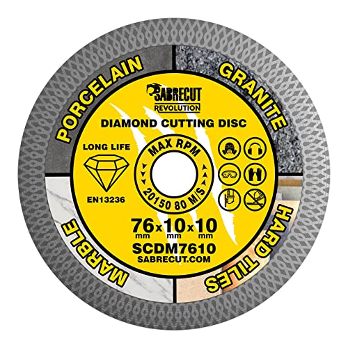 1 x SabreCut SCDM7610 76mm (3 Zoll) x 10mm x 10mm Bohrung Mesh-Turbo-Diamant-Winkelschleifer-Kreissägeblatt kompatibel mit Bosch Dewalt Makita Milwaukee und vielen anderen von SabreCut