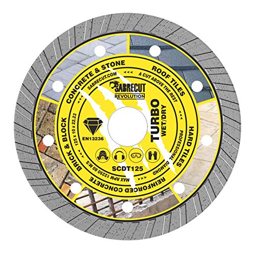 1 x SabreCut SCDT125 125mm (5”) x 10mm x 22.24mm Loch Turbo Diamant Winkelschleifer Kreissägeblatt Kompatibel mit Bosch Dewalt Makita Milwaukee und viele andere von SabreCut