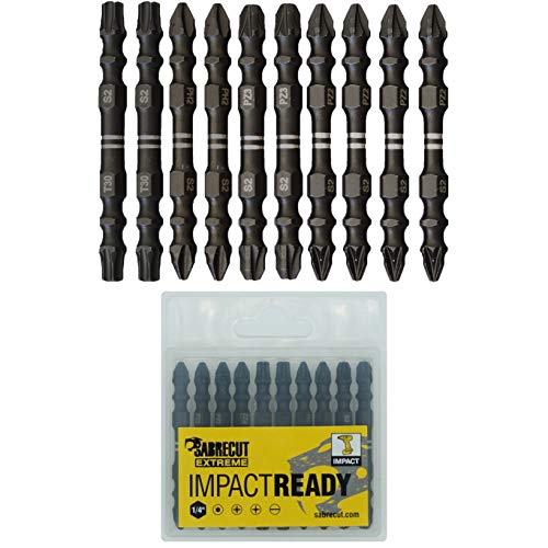 10 x SabreCut SCPC65_10 65mm PZ2 PZ3 PH2 T30 Schlagschrauber Bohrer Bits Set Doppel-Endig Pozidriv POZI No.2 No.3 Phillips No.2 Torx 30 Hochleistung inklusive Aufbewahrungsbox von SabreCut