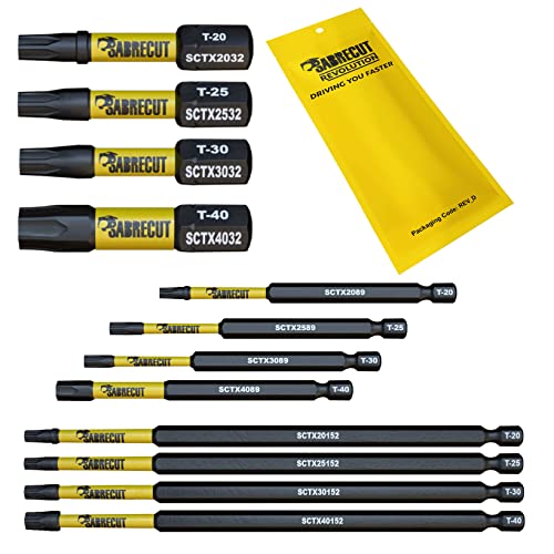 12 x SabreCut SCRK12TX 32mm 89mm 152mm T20 TX20 T25 TX25 T30 TX30 T40 TX40 Magnetische Schlagschrauber Bohrerbits-Set Torx Hochleistung für Dewalt Milwaukee Bosch Makita und weitere von SabreCut