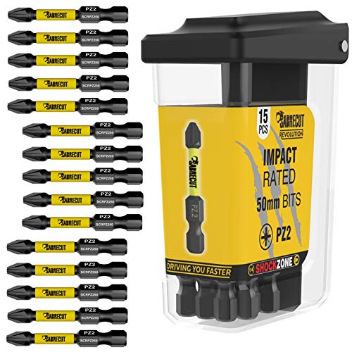 15 x SabreCut SCRPZ25015B 50mm PZ2 Magnetisches Impact Schlagschrauberbits Set in einer TIC TAC Box Ein-Endig Pozi Pozidrive Hochleistung für Dewalt Milwaukee Bosch Makita und einndere von SabreCut
