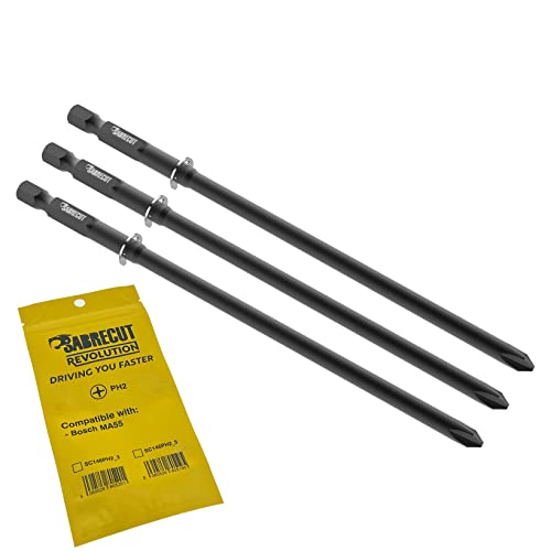 3 x SabreCut SC146PH2_3 146mm PH2 kompatibel mit Bosch MA55 MA 55 2608522068 Trockenbau-Schraubendreher-Pistolenbit mit automatischem Vorschub einseitig Kreuzschlitz Nr. 2 robust von SabreCut