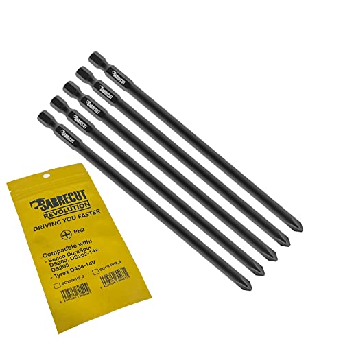 5 x SabreCut SC130PH2_5 130mm PH2 Kompatibel mit SENCO DuraSpin DS200 DS202 DS202-14v DS205 EA0122 und TYREX D404-14V Autofeed Sortierte Gipskarton Schraubenzieher-Bit Phillips Hochleistung von SabreCut