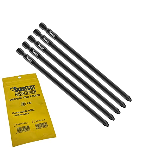 5 x SabreCut SC141PZ2_5 141mm PZ2 für Makita 6834 P-66282 Autofeed Sortierte Gipskarton Schraubenzieher-Bit Ein-Endig Pozi No.2 Hochleistung von SabreCut